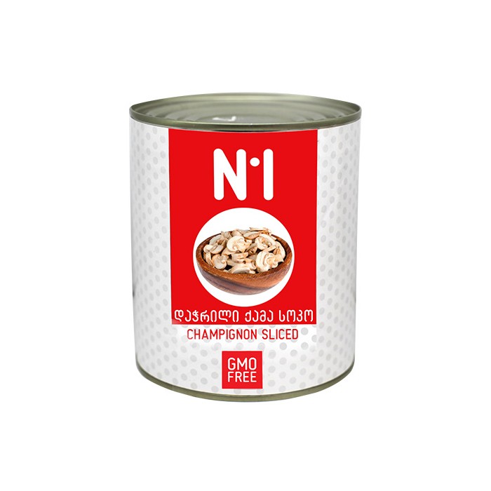 „ N1“ ქამა სოკოს კონსერვი,  დაჭრილი 800 გ