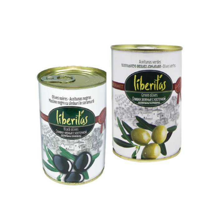 „ლიბერიტასი“ კონსერვი ზეთისხილის შავი/მწვანე უკურკო/კურკიანი 425 გ