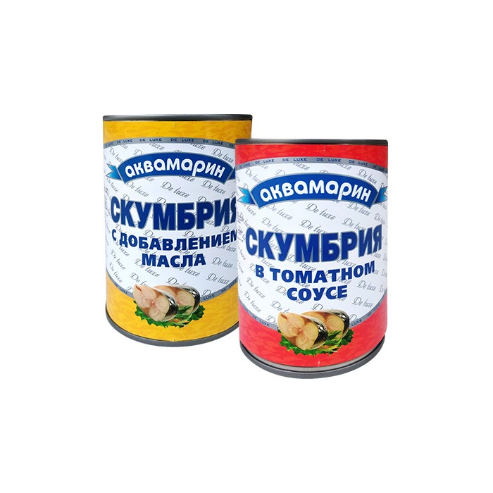 „აკვამარინი“ თევზის კონსერვი „სკუმბრია“ ტომატში/ზეთში 425 გ